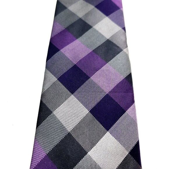Van Heusen Silk Tie Purple Plaid Print - Picture 2 of 6